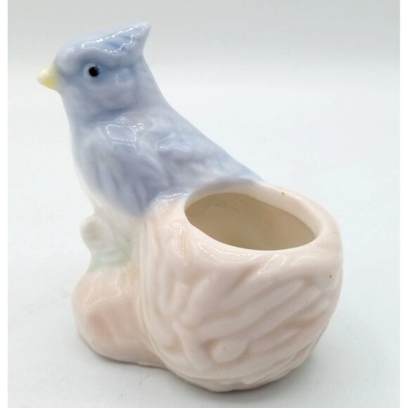 Blue Jay Toothpick Holder Vintage Porcelain 2.25 In Miniature Bird Nest Decor - Picture 3 of 16